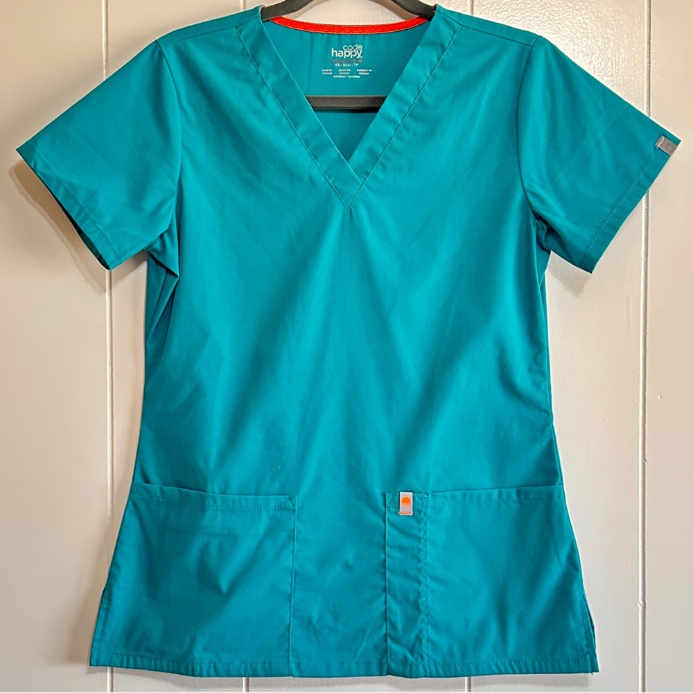 Code Happy Teal Scrubs Top XS